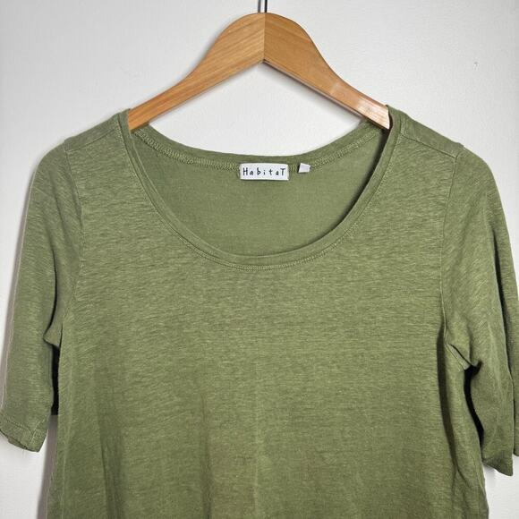 Habitat Clothes To Live In Top Women XS Olive Green Scoop Neck 100% Linen Spring - Picture 4 of 6